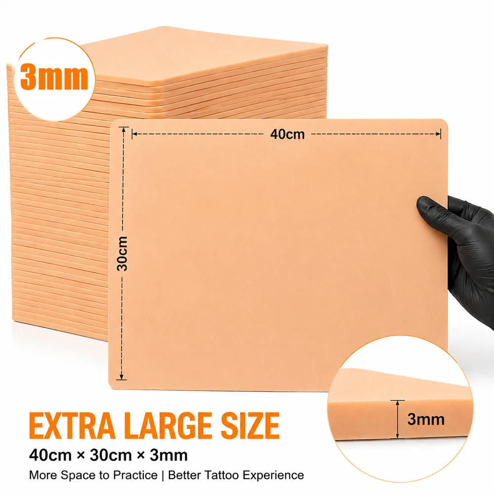 3MM Tattoo Practice Skin Extra Large 40x30cm Practice Area Silicone Fake Skin Double-Sided Tattoo Training Skin Tattoo Supply