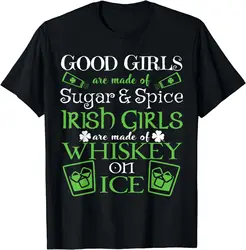 Irish Girls Are Whiskey on Ice St. Patrick's Day T-Shirt Funny Words Graphic T Shirts Four Seasons Women Casual Holiday Clothes