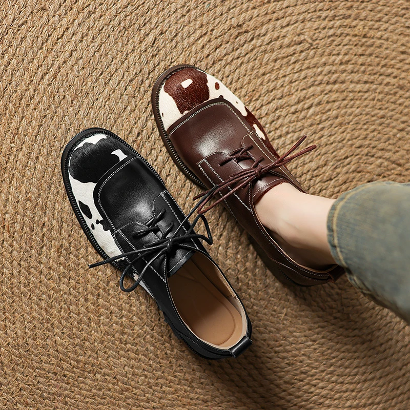 

Fashion Women Monk Loafers Shoes Comfortable Low Heels horsehair Leather Casual Brogue Pumps Round Toe Office Daily Trendy Shoes