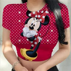 ディズニー-ミニーマウスの女性用Tシャツ,3DプリントのセクシーなTシャツ,レトロなファッション,パーティー,大学,ナイトクラブ,特大,夏,2024