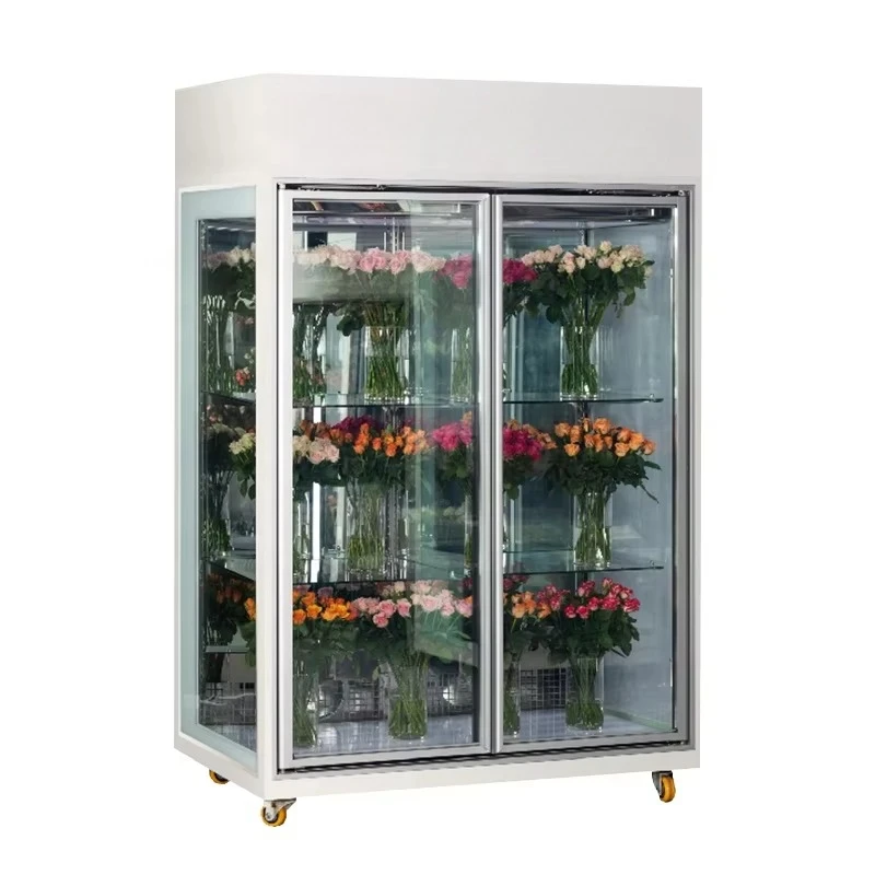Hot Selling Flower Chiller Single Temp Commercial Refrigerator Glass Door Display with Light Box Custom