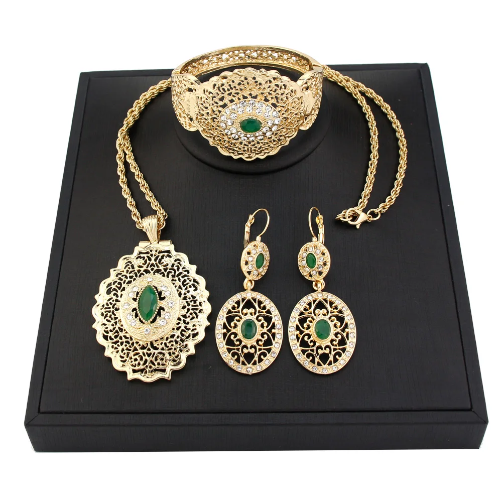 Sunspicems Gold Color Morocco Women Jewelry Sets Drop Earring Necklace Bracelet Arab Bride Wedding Jewel Hollow Arabesque Bijoux
