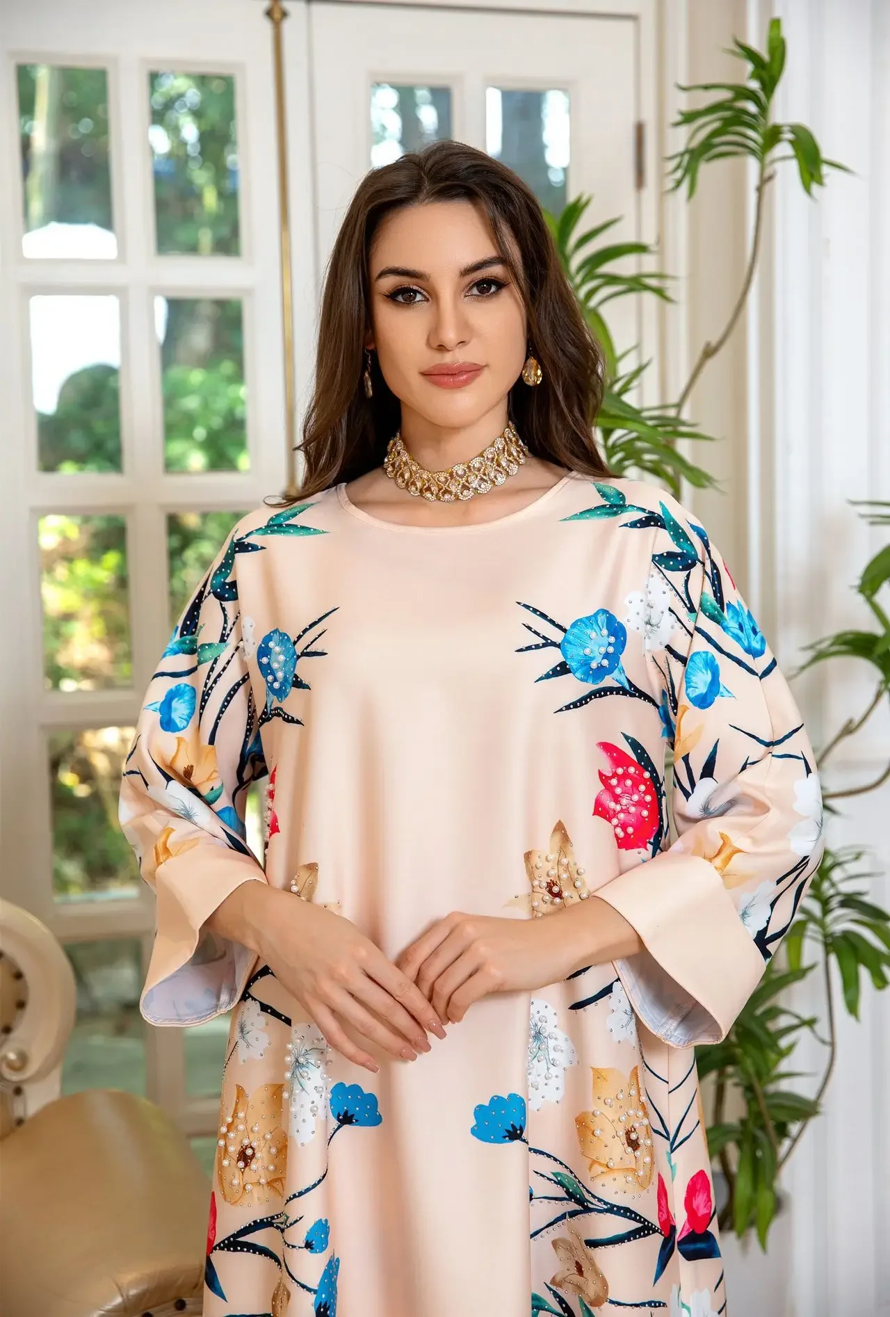 Uni feminino eid muçulmano vestidos longos jalabiya abaya miçangas marrocos vestido de festa kaftan ramadan maxi vestidos dubai abaya impressão