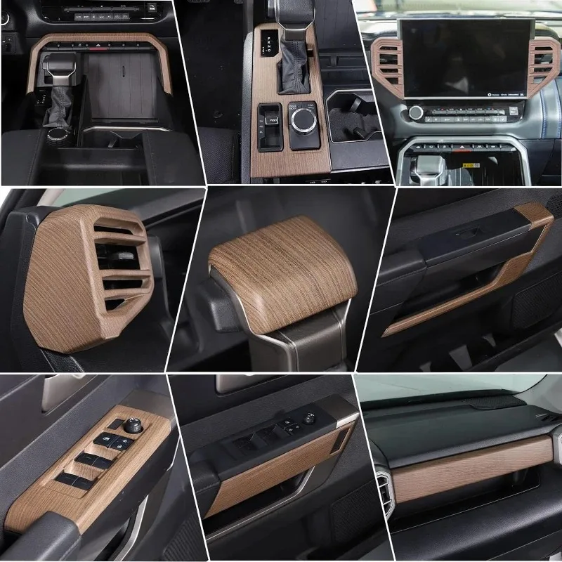 

For Toyota Tundra for Toyota Sequoia 22-25 ABS Pear Wood Grain Car Center Console Interiors Kit Trim Sticker Car Accessories