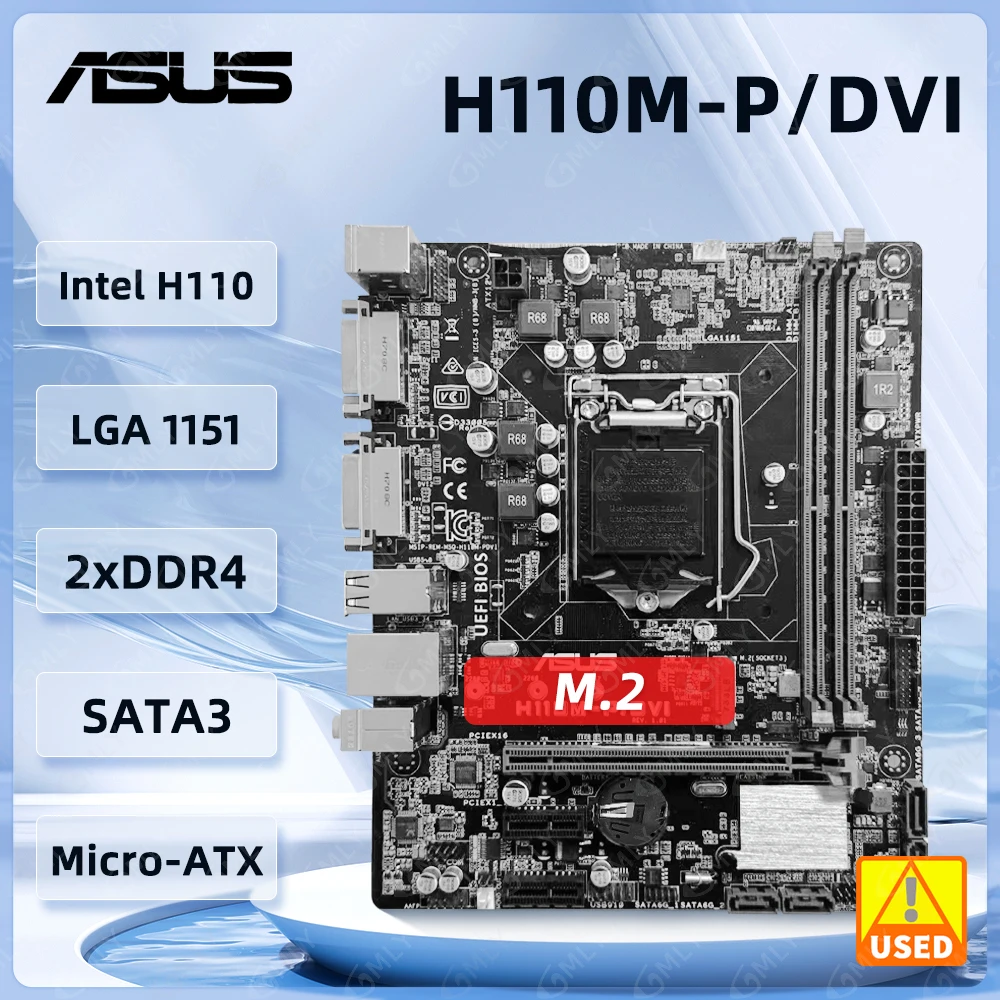 Asus H110M-P/DVI Motherboard LGA 1151 Intel H110 DDR4 32G support 6100 6400 7300 7700 7100 6500  G4600 7600 cpu M.2 Micro ATX