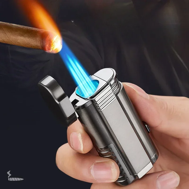 New Triple Torch Butane Gas Turbine Jet Lighter Cigar Drilling Metal Outdoor Windproof Cigarette Camping Kitchen Man Lighter