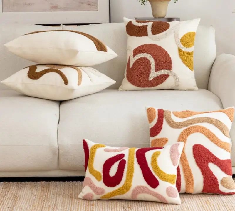 Vintage Kontrast Geometrischer Getufteter Kissenbezug Plüsch Patchwork Kissenhülle Atmosphärische Sofa-Dekoration Kissenbezug 45x45 – Detail 8