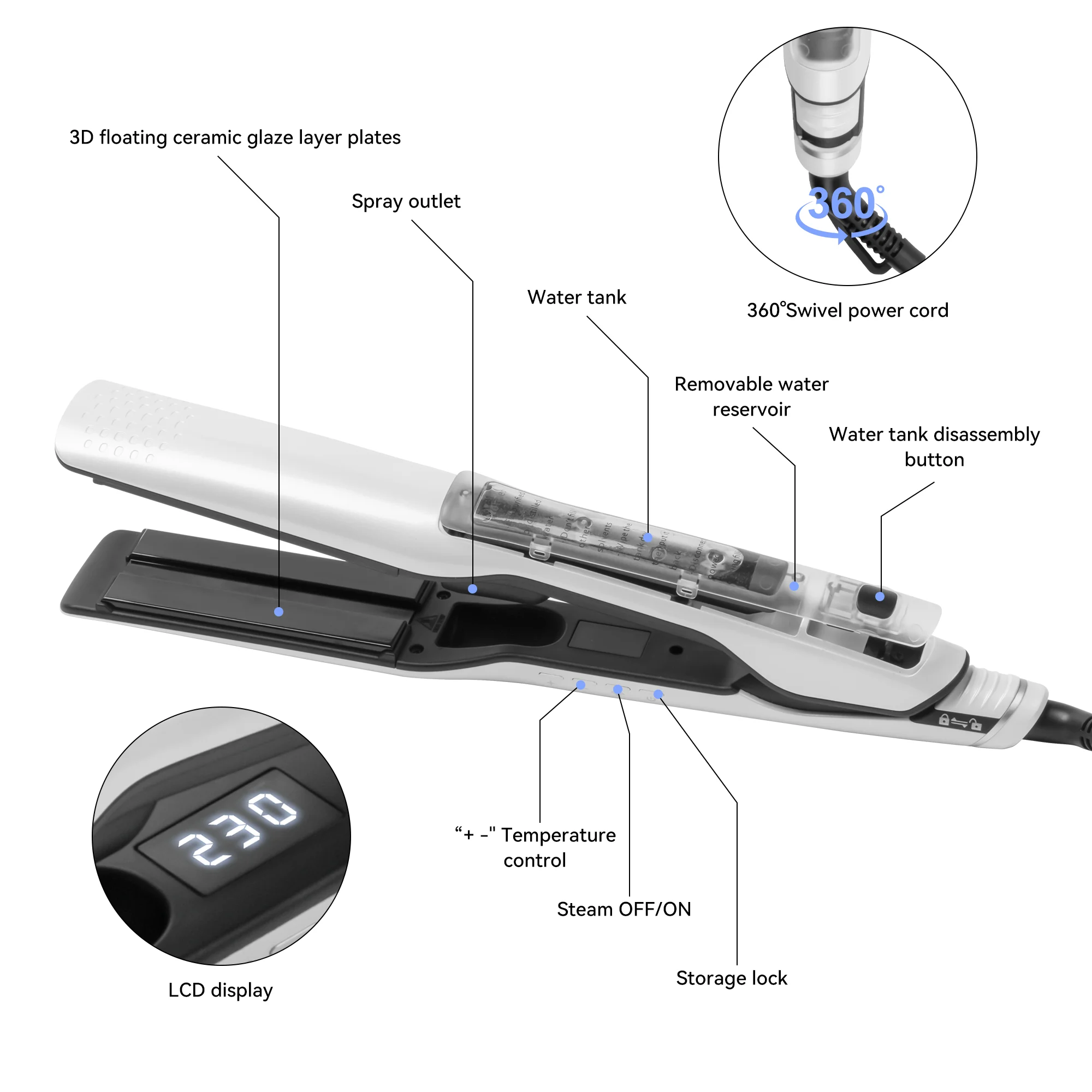 Catokan Rambut Uap Profesional Salon Nano Titanium Keramik Catokan Pelurus Rambut Uap untuk Rambut Halus