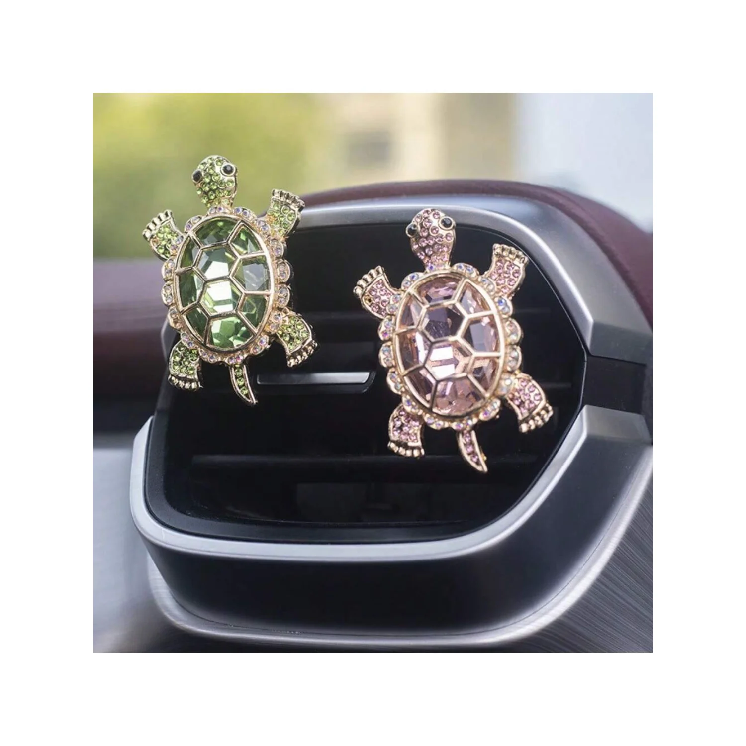 1/2pcs New Crystal Shiny Cute Turtle Car Air Outlet Clip, Creative Car Interior Decoration