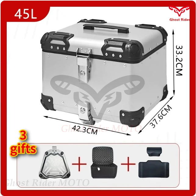 45L retro rounded aluminum alloy tailbox plastic steel tailbox motorcycle trunk scooter tailbox white motorcycle tail box