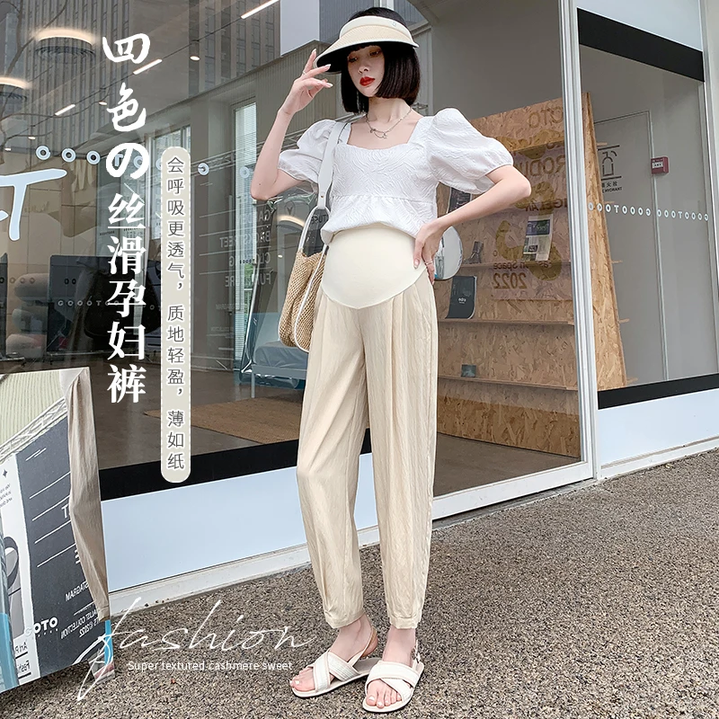 Summer Fashion Pregnant Women Clothing Loose Casual Cool Maternity Empired Pants Ankle-length Pregnancy Pleated Trousers M-3XL