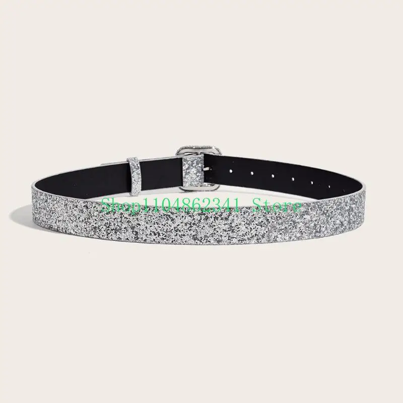 652F Shining Pin Buckle Belt for Adult Sequined Powder Waistband All Matching Glittering Belt for Formal Event Accessories