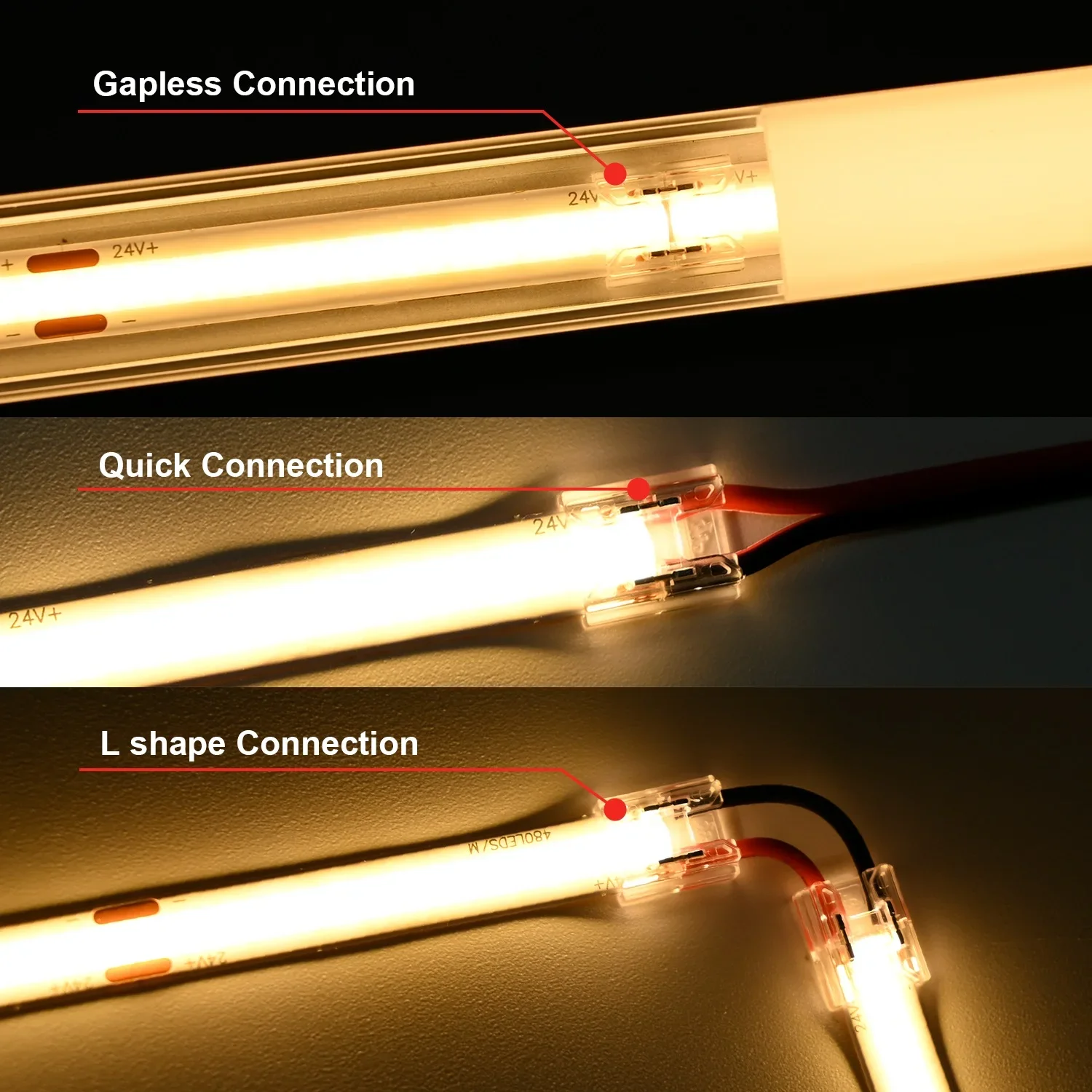 12pcs Solderless LED Connector Transparent 4 in 1 DIY Connectors with 15cm Wire For 2pin 8mm 10mm COB SMD LED Strip Lights