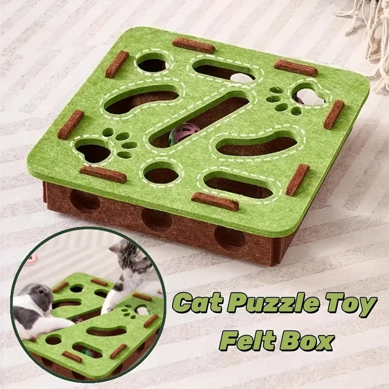 Cat Puzzle Toy Felt Puzzle Box Cat Exercise Toy with Ball Indoor Sports Entertainment Hunting Cat Toys for Indoor Cats