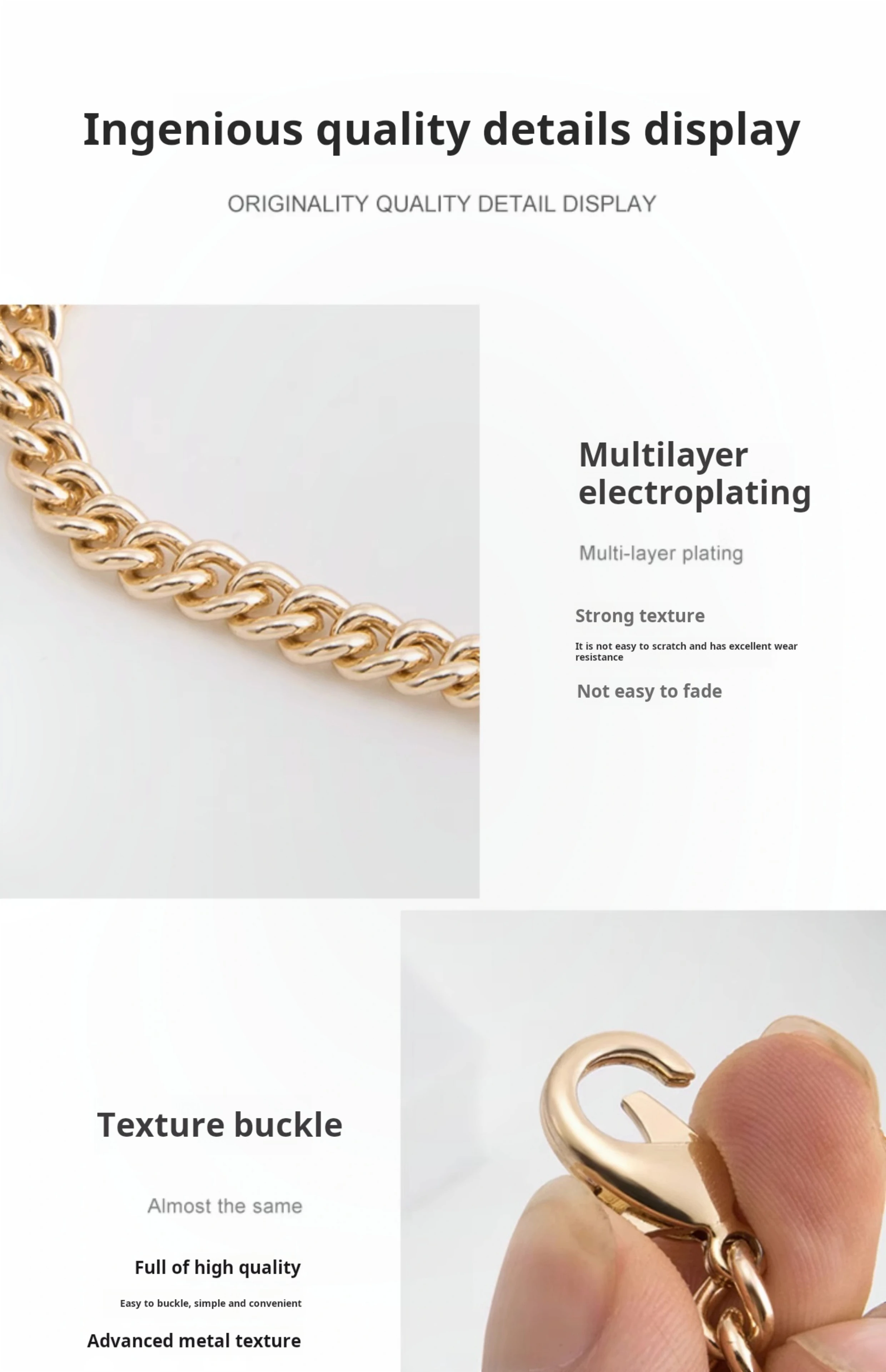 Chain strap Golden Bag Chain Accessories Metal Extension Chains Underarm Crossbody Shoulder Belt Replacement For Women's Bag