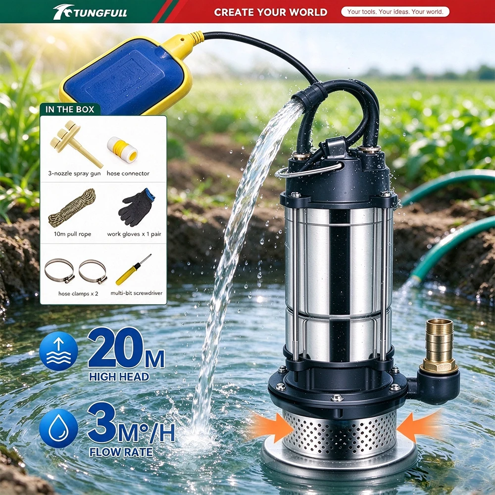 220V 370W/750W Self Priming Submersible Sewage Pump Float Switch High Lift Water Pump for Home Garden Agricultural Irrigation