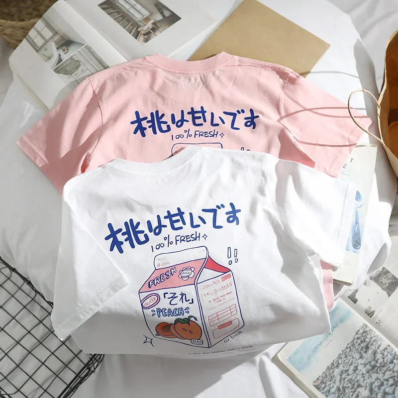 

Ins Trend Versatile T-shirt Women Short Sleeved Summer Japanese Harajuku Bf Trendy Couple Half Sleeved Top Trendy Men