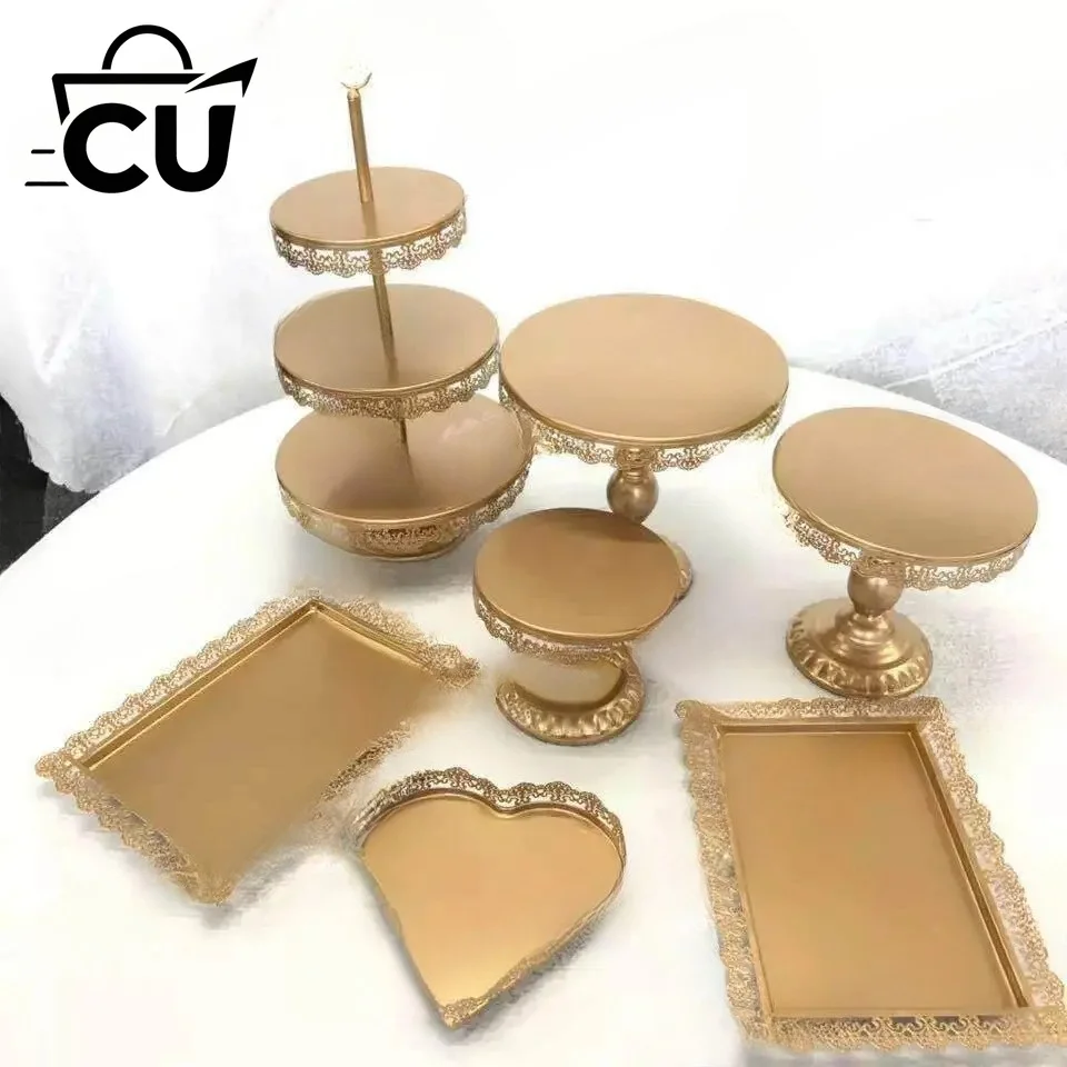 Vintage European Wrought Iron Cake Stand Set, Rustic 3-Tier Dessert Display for Wedding Banquet Birthday Party, Decorative