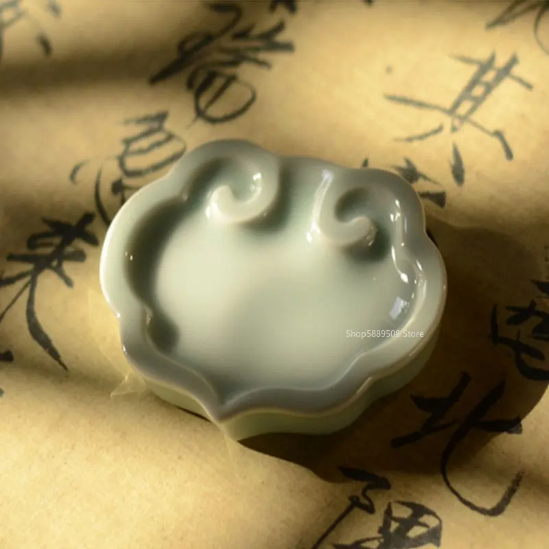 Ruyi Ink DishCeramic Small Regular Ink BoxInk PondInk Plate with LidCustomized Brush HolderPaperweight for Calligraphy