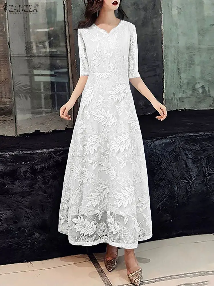 Zanzea elegante chique jacquard malha retalhos feminino maxi vestidos em forma de coração gola meia manga cintura cabida a linha vestido de festa