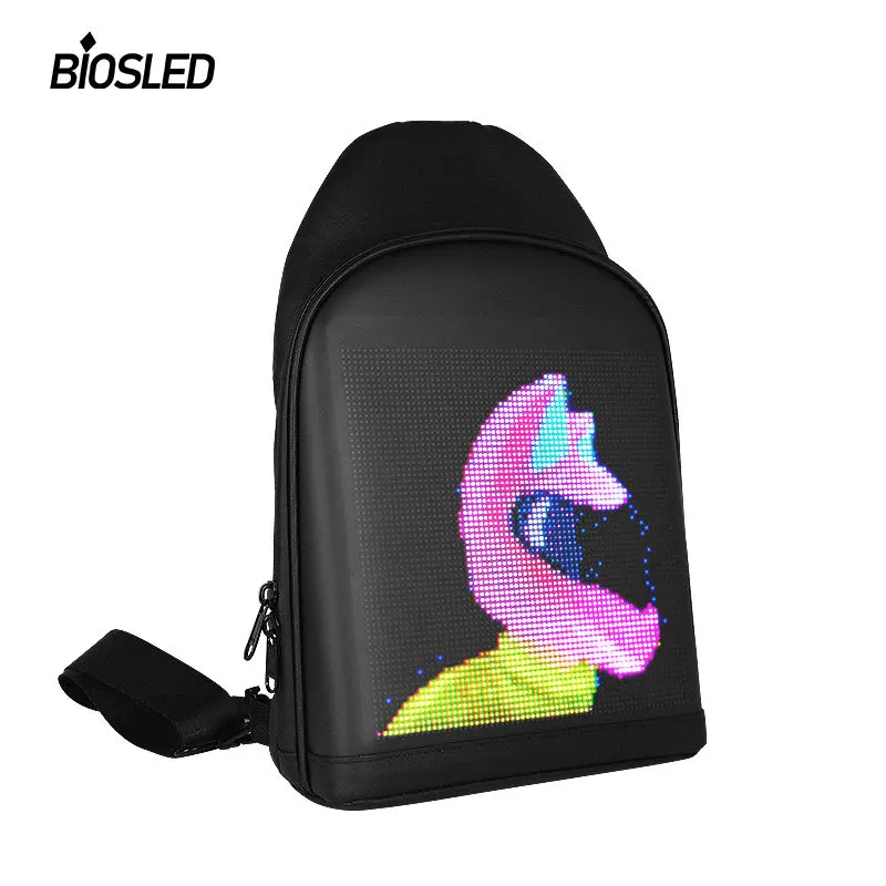 Loy-D Motorcycle Shoulder Bag Led Display Diy Pattern Lightweight Bluetooth Connection Pvc Material Knight Shoulder Bag