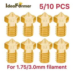 Extrudeuse Hotend V6, 5/10 pièces, buse filetée en laiton V6 M6 0.2/0.25 0.3/0.4/0.5/0.6/1.0mm pour Filament 1.75/3.0mm