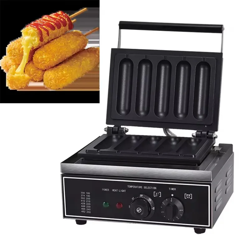 

Top Selling Snack Machine 5 Grid Timer Milk Corn Sausage Hot Dog Waffle Maker Machine
