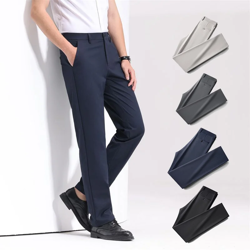 

High Quality 2026 New Spring Summer Casual Pants Men Straight Business Light Gray Black Blue Formal Trousers Male Plus Size 40