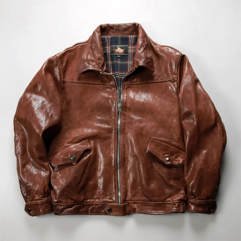 All-vegetable-tanned cowhide men's lapel casual leather