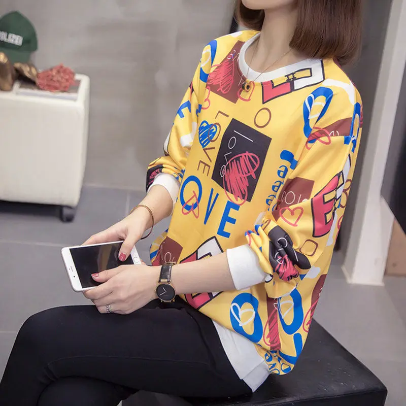 Bluza damska z nadrukiem liter, luźna, w stylu koreańskim, popularna odzież Kpop, dropshipping, podstawowa, luźna bluza damska, topy z tekstem.