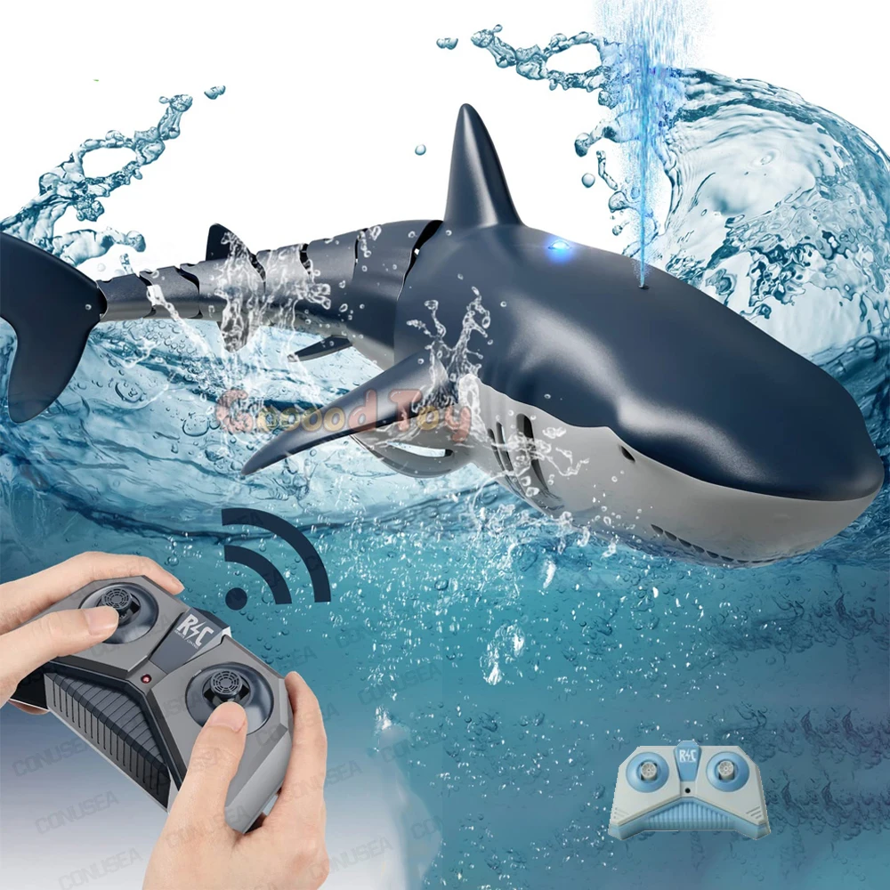 子供用のリモートコントロールボート,2.4gのサメの形をしたボート,屋外での使用に適したリモートコントロール
