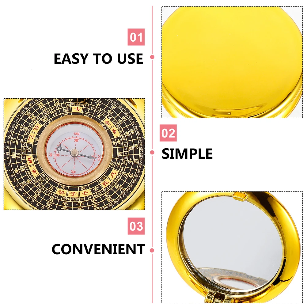 

Feng Shui Compass 2 Inch Copper Mini Pan Mirror Cover Automatic Pocket Hiking Camping Outdoor Gift Traditional Markings