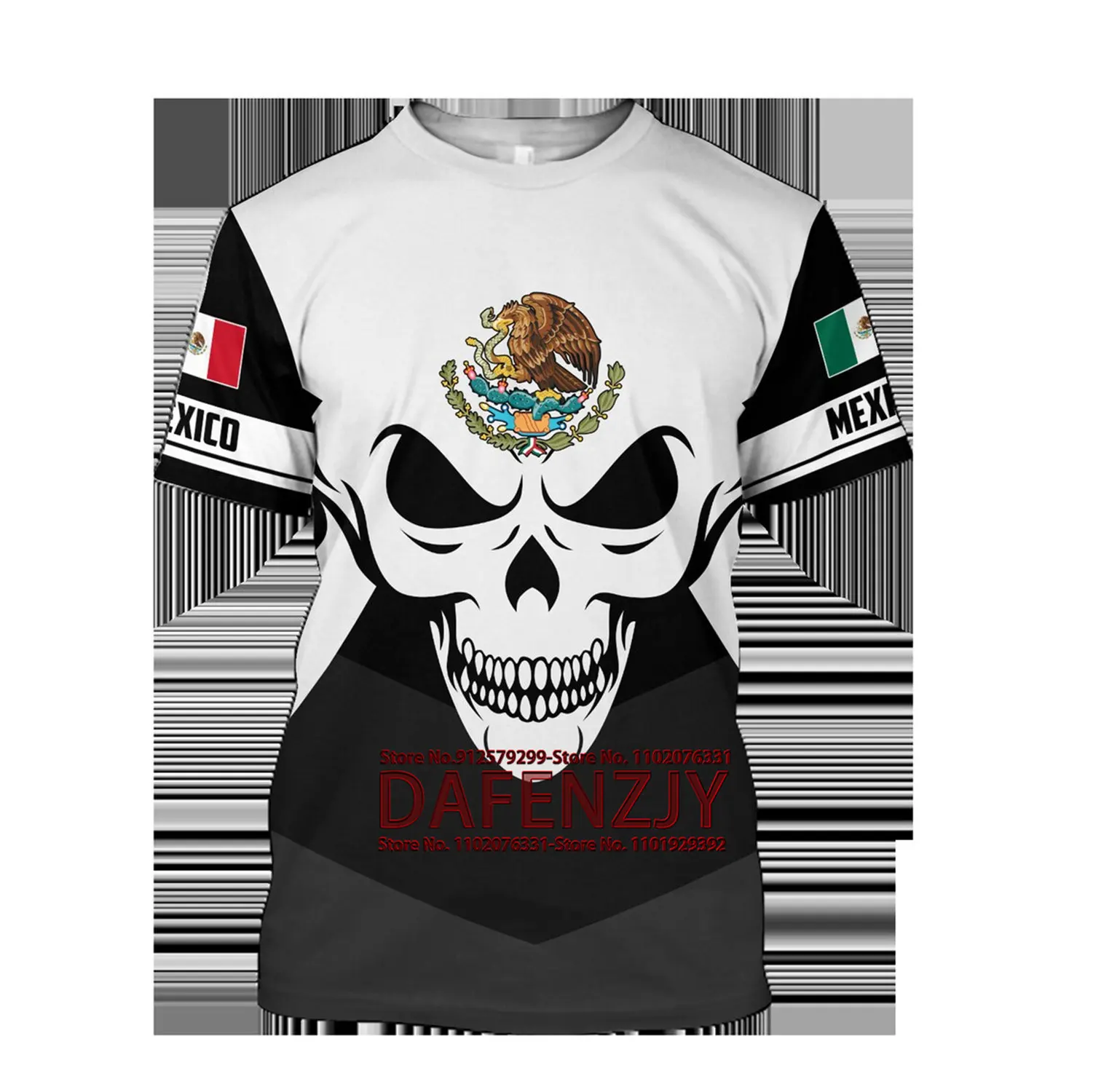 Gothic Skull Fashion T-shirt Men Short-sleeved Loose Tshirt Aztec Mexico Tattoo 3D Printing Slim Round Neck Tshirt