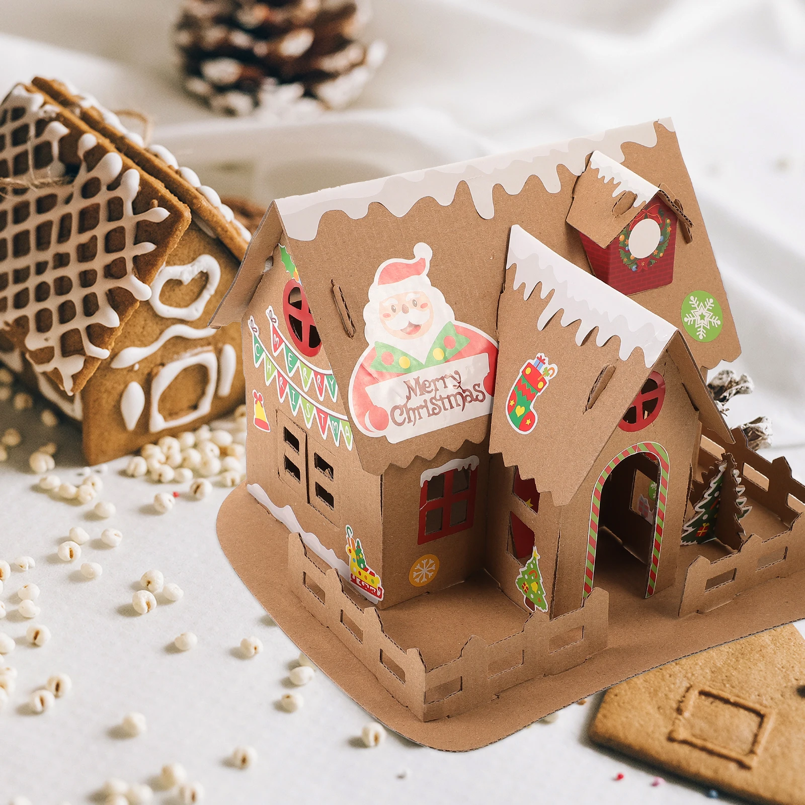 

2 Sets Light House Mini Building Kit Cardboard Craft Houses Christmas Decor Wooden Playhouse for Kids Paper Tiny Kits Child