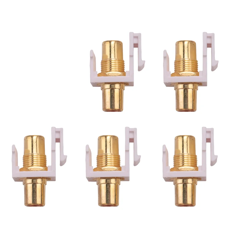 A76F-5-Pack RCA Keystone Jack Insert Connector Socket Female Snap In Adapter Port Gold Plated Inline Coupler For Wall Plate