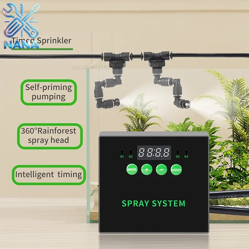 Water Plant Aquarium Rainforest Fish Tank Plant Timing Sprayer Reptile Humidification Intelligent Sprayer System Kit EU