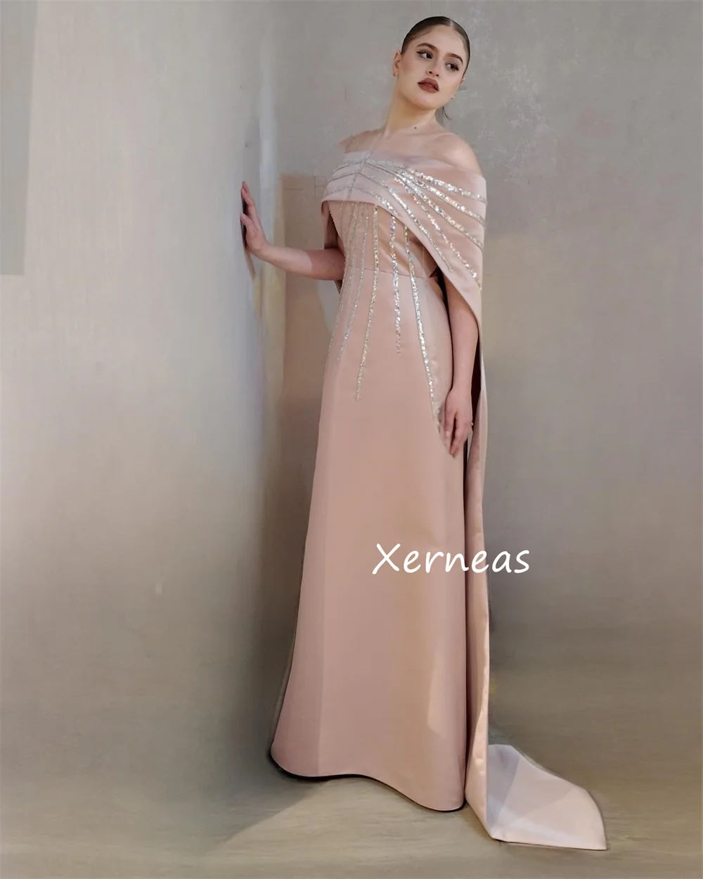 Customized Sparkle Charmeuse Sequined Pattern A-line Off-the-shoulder Long Dresses Bespoke Occasion Exquisite