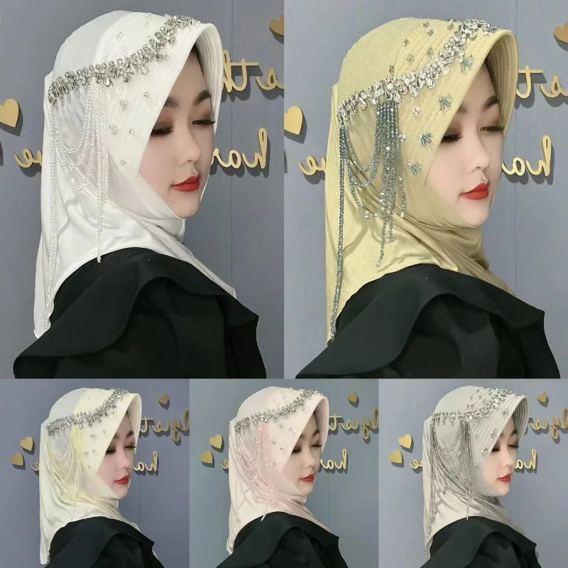 

New Sand-Wash Sponge Hat Brim, Easy to Cover, Soft Pull-On Hat, Brimmed Scarf, Light Luxury Rhinestone Tassel