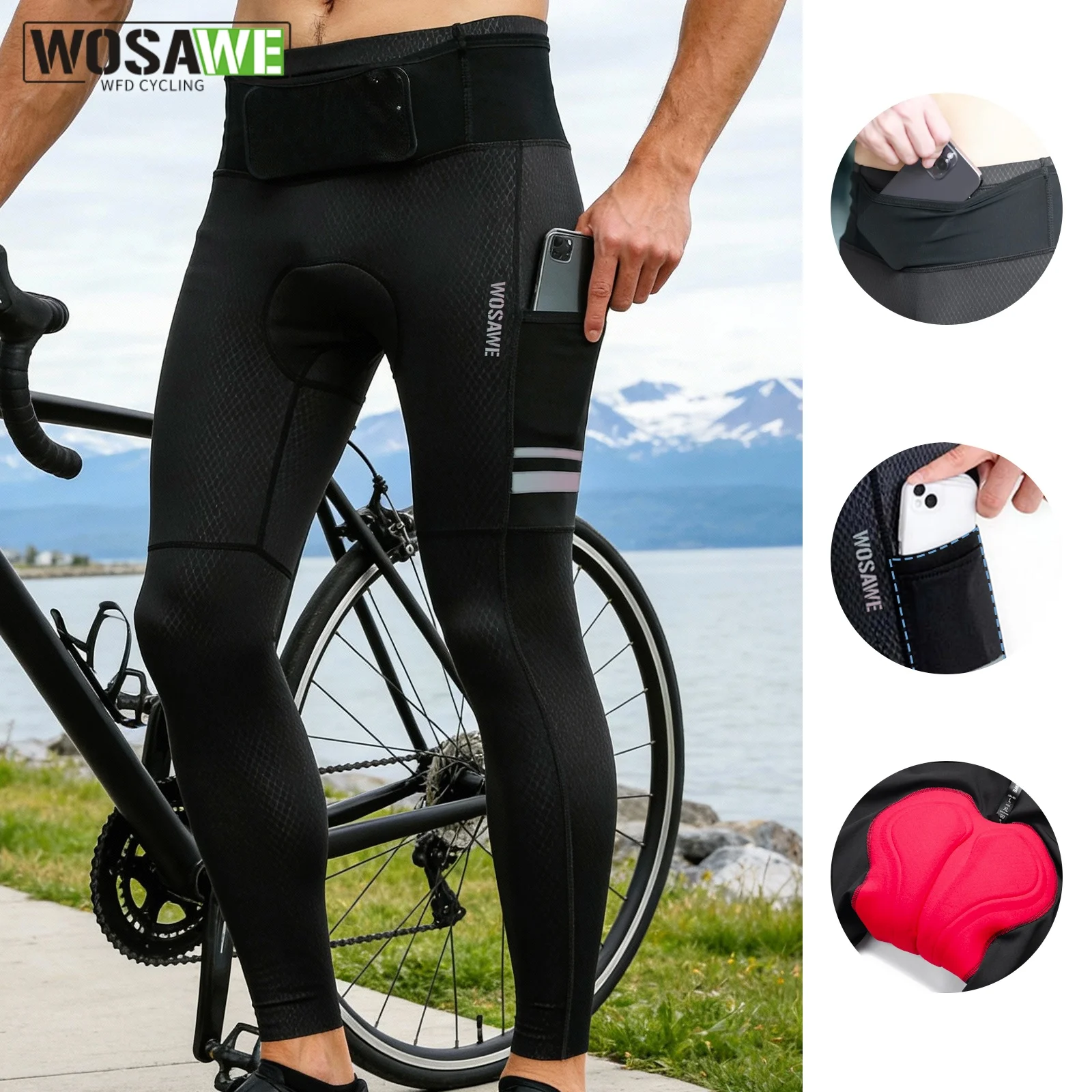 

WOSAWE Men Bike Long Pants 5D Gel Padded Long Cycling Pants Tights Leggings Outdoor Riding Mountain Road Bicycle Long Trousers