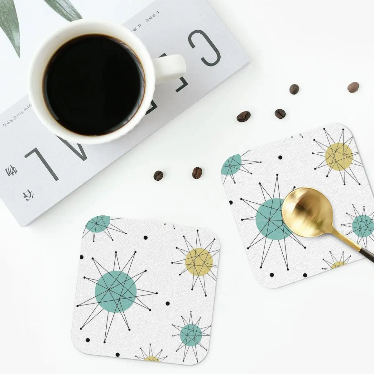 Franciscan Starburst Mid Century Atomic Age Coasters PVC Leather Placemats Non-slip Coffee Mats for Home Dining Pads Set of 6