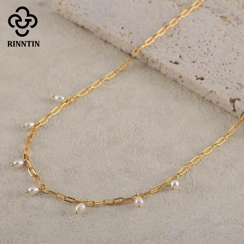 

Rinntin Trendy 14K Gold Plated Charms Freshwater Pearl Chain Choker Necklaces for Women Statement Party Jewelry Present GPN51