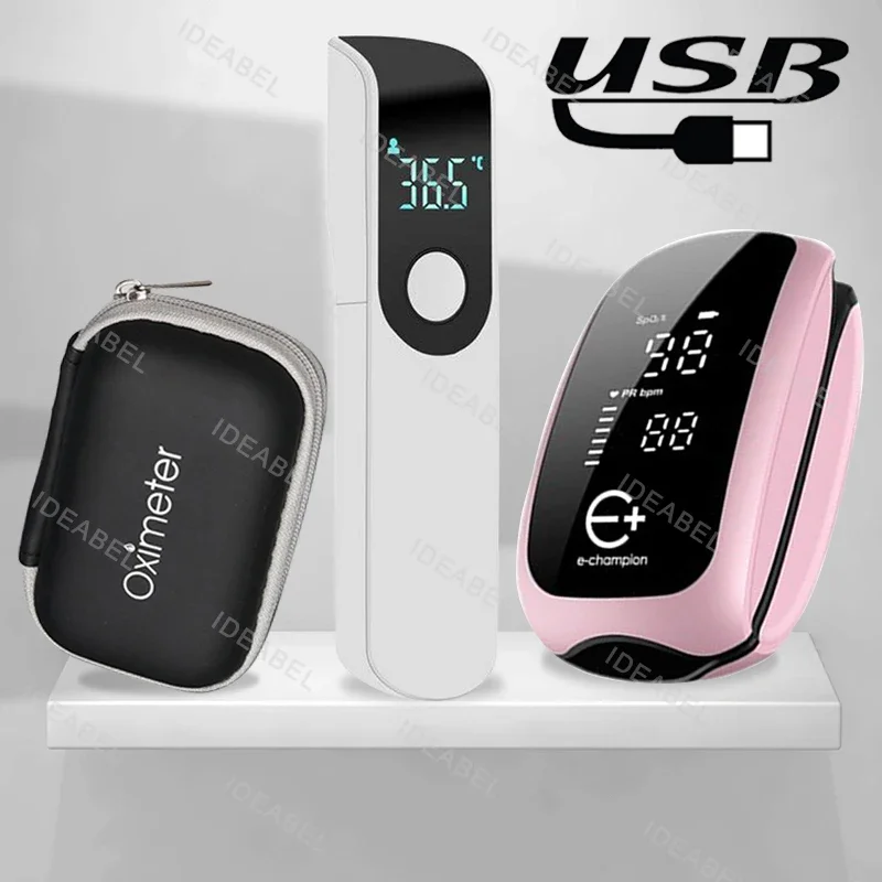 Rechargeable Medical Oximeter Strap Lanyard Fingertip Pulse Oximeter Blood Oxygen Saturation Monitor Digital LED Display Child