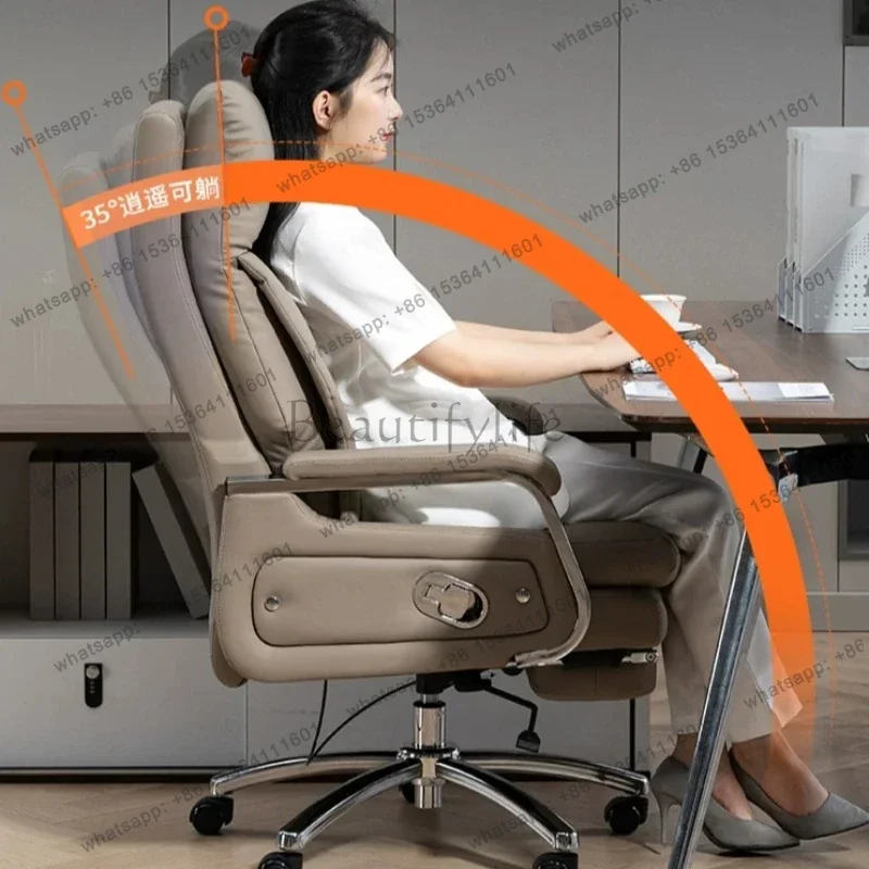 Modern Luxury Genuine Leather Executive Office Seating Retractable Footrest Recline Work Furnish Padded