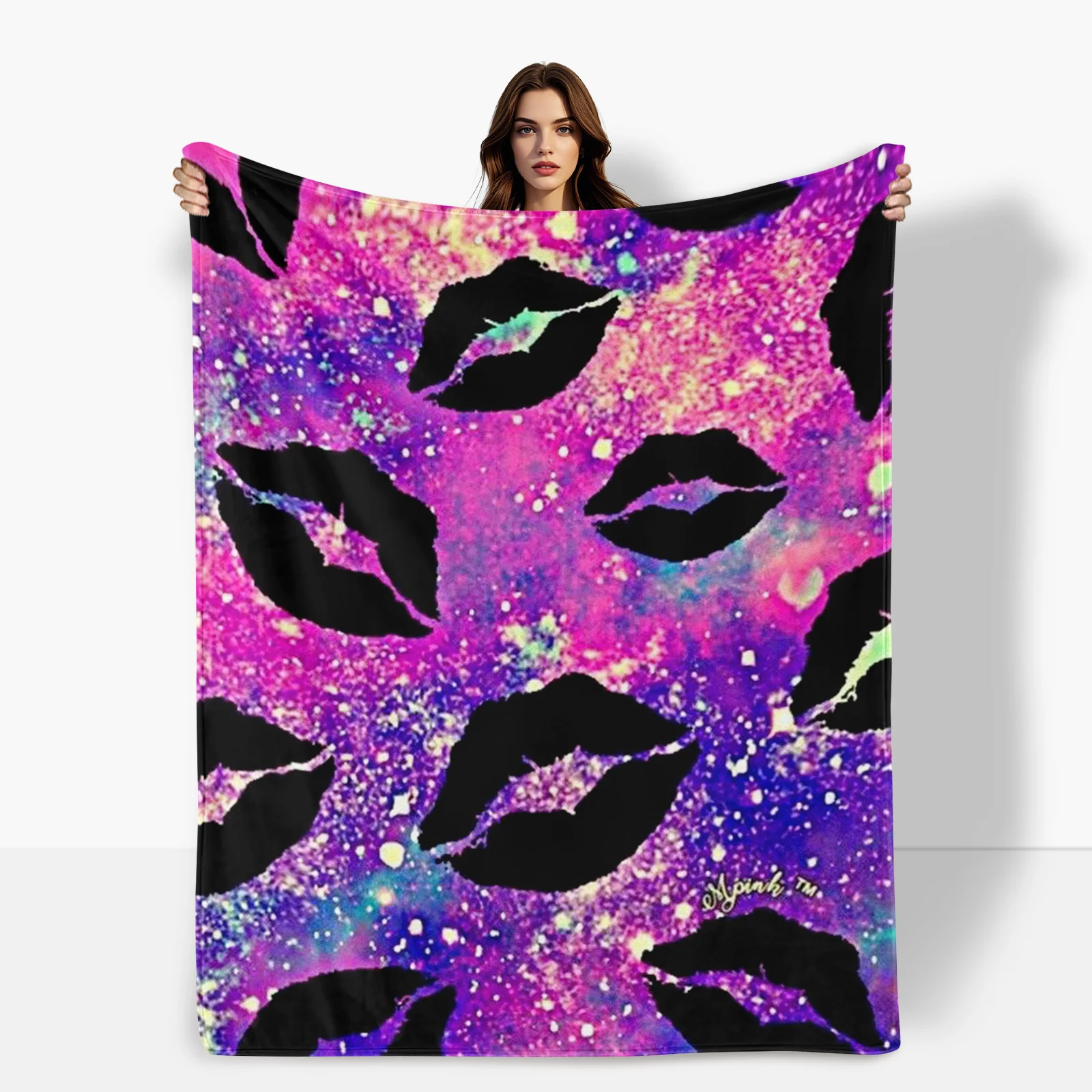 Striking Lip Print Blanket In Purple Black And Blue For A Bold And Unique Home Decor Statement Piece