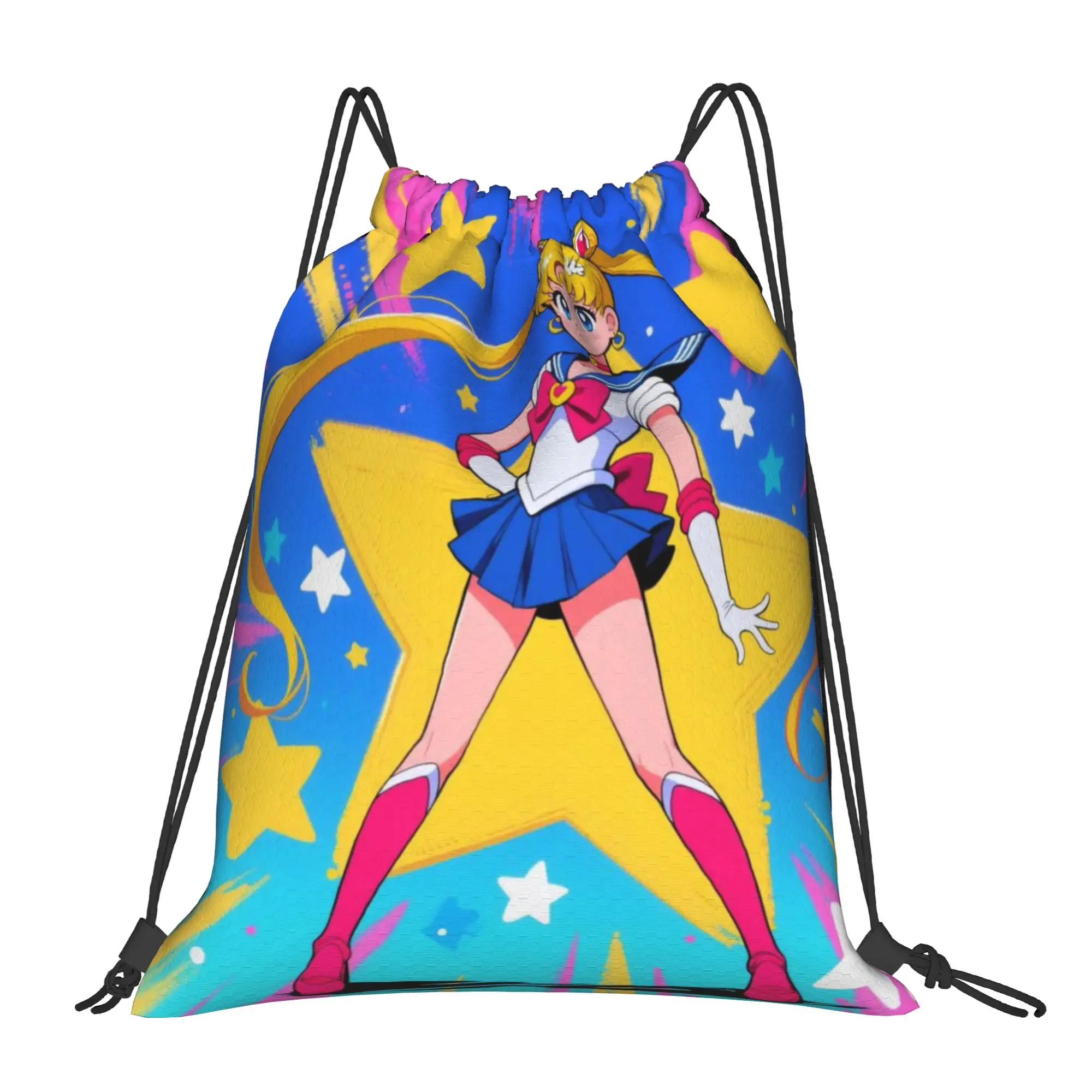 

Custom Sailors Moons Cute Cartoon Drawstring Backpack Women Men Gym Sport Sackpack Portable Shopping Bag Sack