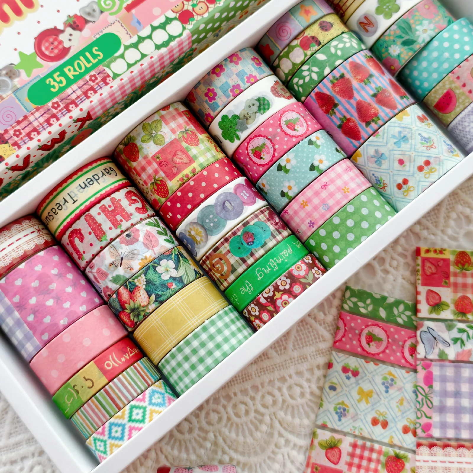 Random Cover 35 Rolls Aesthetics Washi Tape, Strawberry Series Decorative Tape for Scrapbook Junk Journal Planners DIY Art Craft view 4