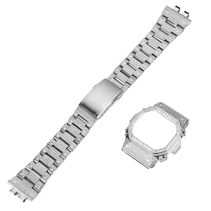 GMW-B5000 เพชรสแตนเลสสําหรับ Casio G-SHOCK การปรับเปลี่ยนบล็อกขนาดเล็ก GMW-B5000 Series แฟชั่นเพชรชุด