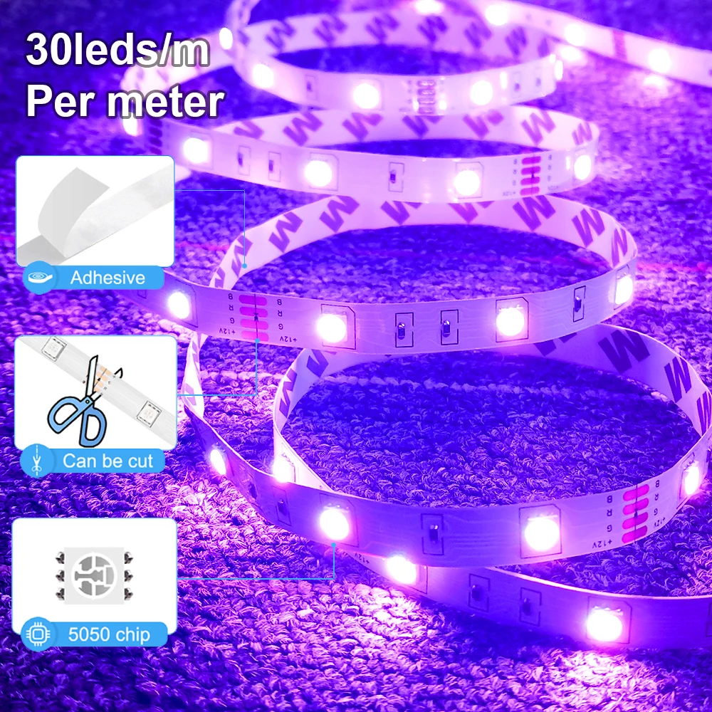 LED Strip Lights Bluetooth APP Control SMD 5050 RGB Flexible Led Tape Diode Ribbon IR 24key Controller DC Adapter Set Decoration