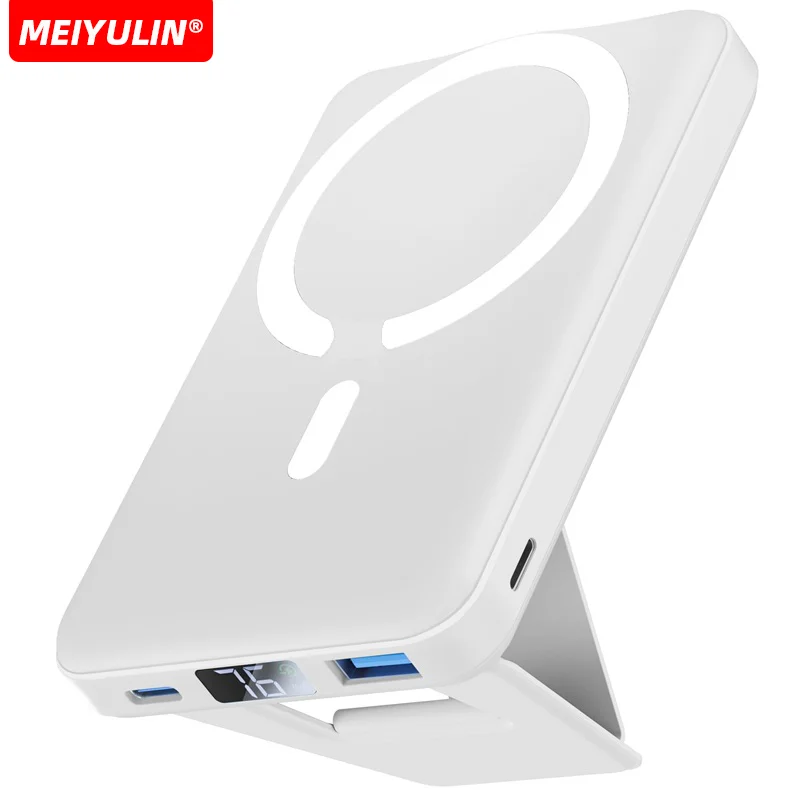 10000mAh Magnetic Power Bank Wireless USB C Powerbank Foldable Stand Fast Charger External Spare Battery For iPhone 15 Xiaomi