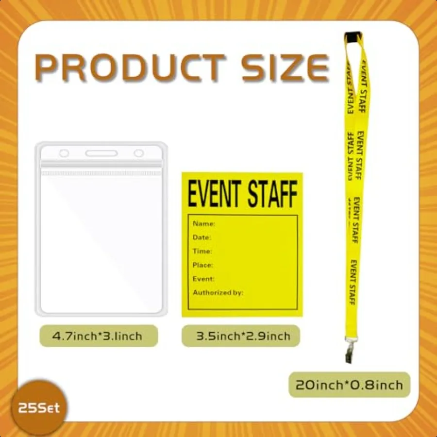 25 conjunto de cordão amarelo para funcionários de eventos, com suporte de cartão de plástico e cordão de evento identificado para cartão de passagem, cordão amarelo separatista fo